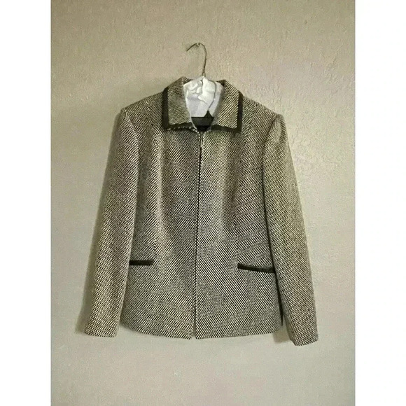 Talbots 8P Wool Blend Womens Blazer Professional Office Wear Tan Black - Picture 1 of 7